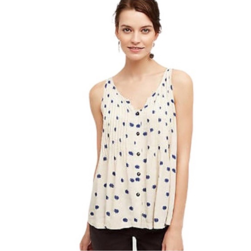 Anthropologie Maeve Soana Sleeveless Swing Flowy Loose Fit Button Down Top
